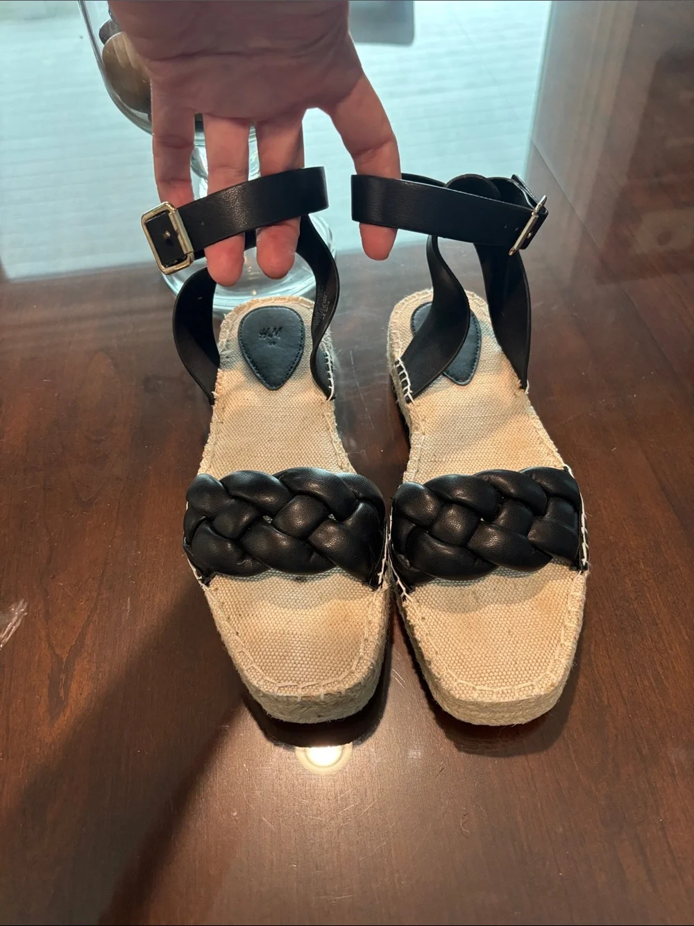 H&M Black Braided Espadrille Ankle-Strap Sandals